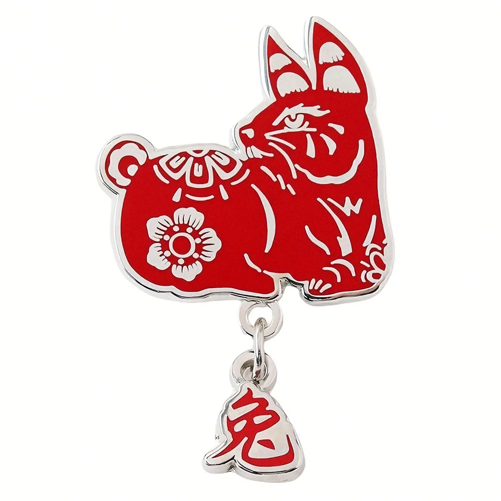 

Rabbit Paper-Cut Badge Traditional Chinese Culture Enamel Pin Red Rabbit Year Window Flower Brooch New Year Gift Decoration