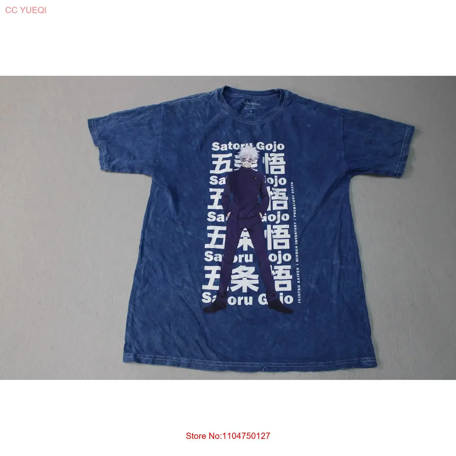 Camiseta Jujutsu Kaisen para hombre, talla pequeña, azul, Satoru Gojo, Anime Crunchyroll, vintage, lavada, ropa de diseñador, gráfico versátil, suave