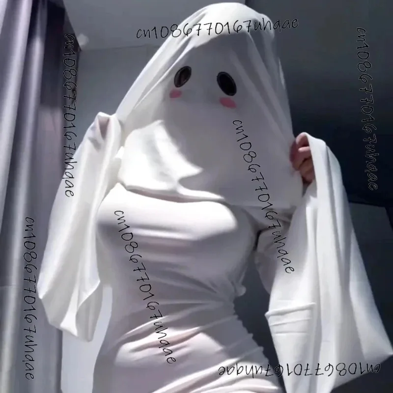 25COSSexy lindo disfraz de fantasma femenino 2024Halloween mujer fantasma Cos ropa adulto vestido blanco asustar cara capa ropa