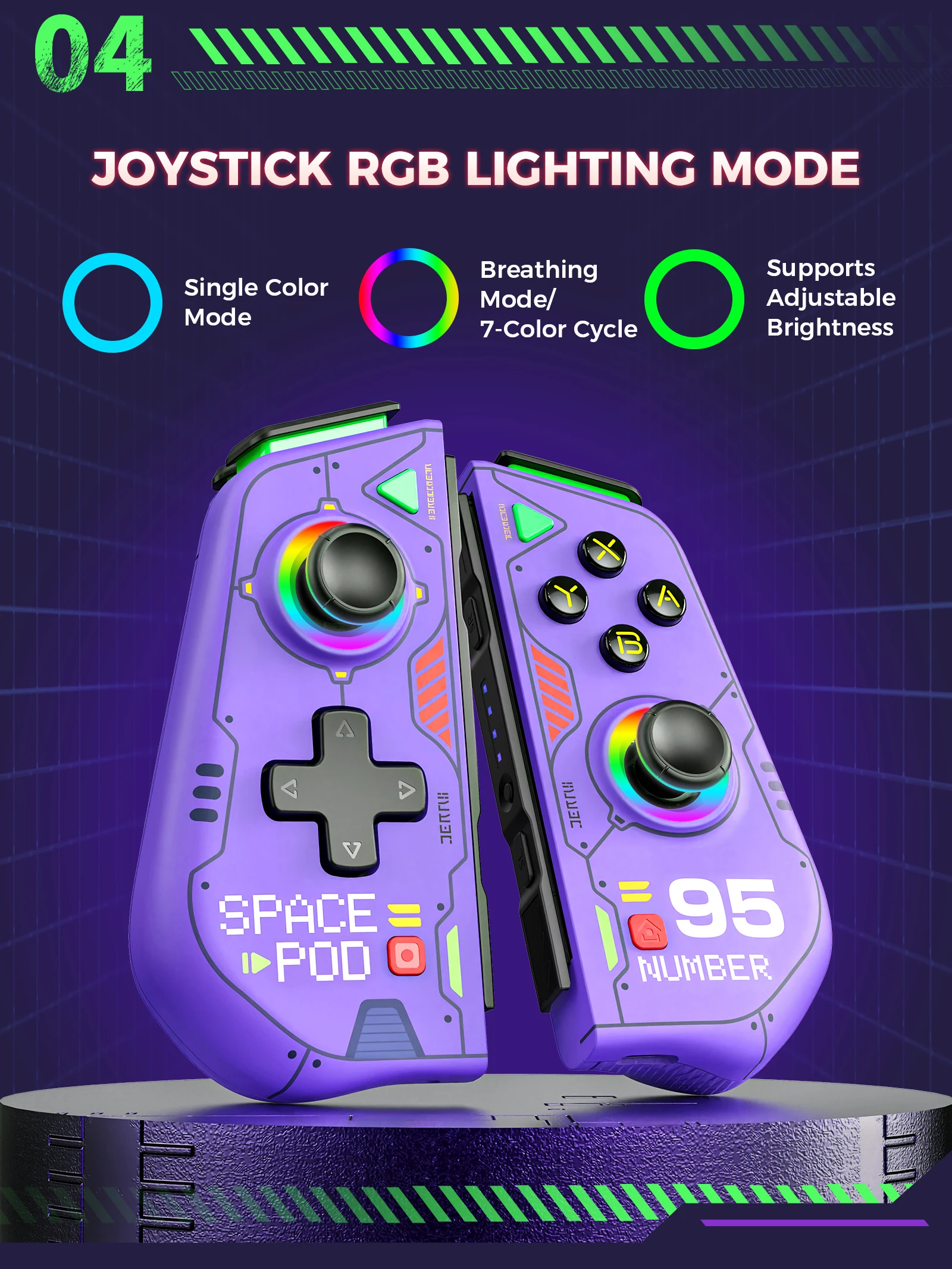 IINE Mecha Warrior Joypad Compatible with for Switch V1/V2/OLED with Hall Effect Joysticks Turbo Macro Function