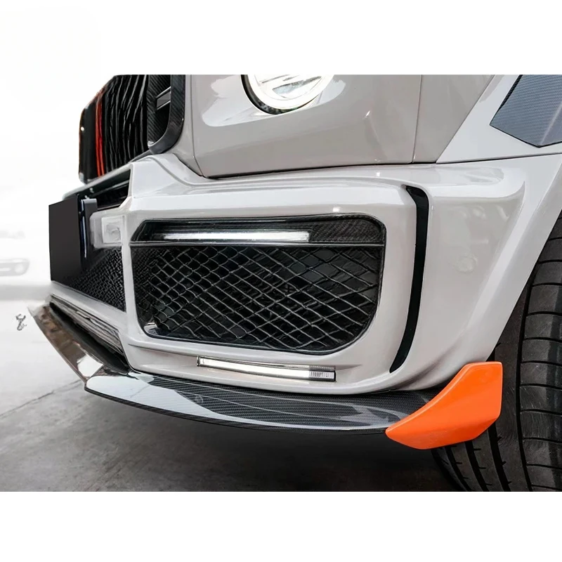 Used   G-Class W464 G900 dry carbon fiber rocket style front bumper lampshade with LED fog light frame body kit