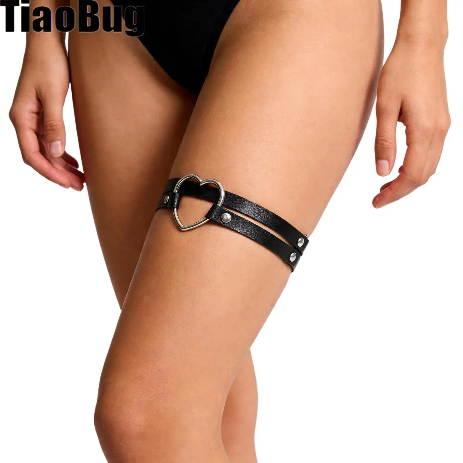2Pcs Women Punk Leather Garter Belts Adjustable Leg Ring Elastic Suspenders Leg Garter for Cosplay Spike Party