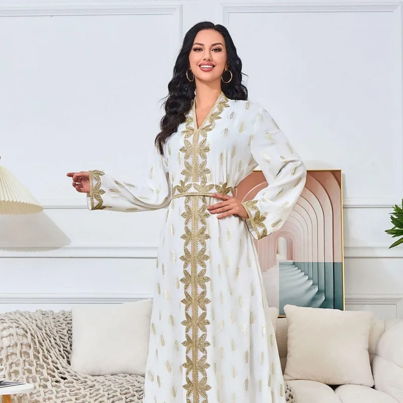2025 Abito da donna in vita impero Abaya bianco a-line modesto all'ingrosso per la festa musulmana Vendita calda Moda per adulti Borka Abaya