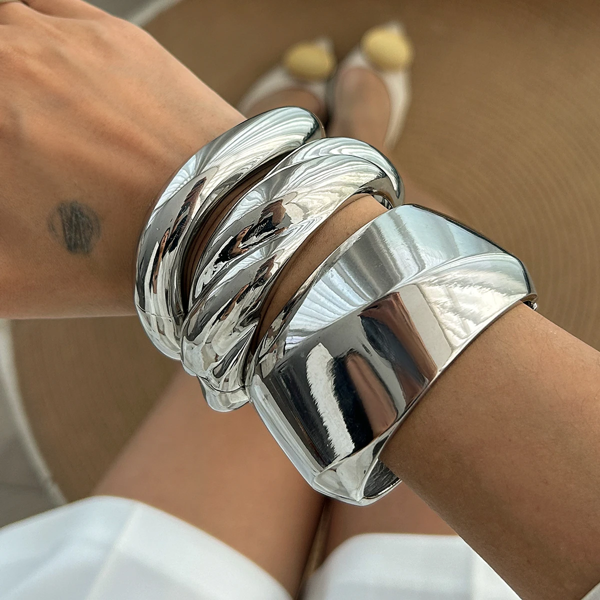 

SHIXIN 3 Styles Punk Heavy Metal Wide Cuff Bangles for Women Silver Color Geometric Spring Bangles Men Bracelet Fashion Jewelry