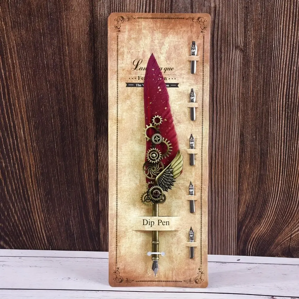 الرجعية الشرير انخفض في المياه القلم النمط الأوروبي خمر قلم توقيع معدني فاخر استبدال 5 بنك الاستثمار القومي آلة ريشة القلم