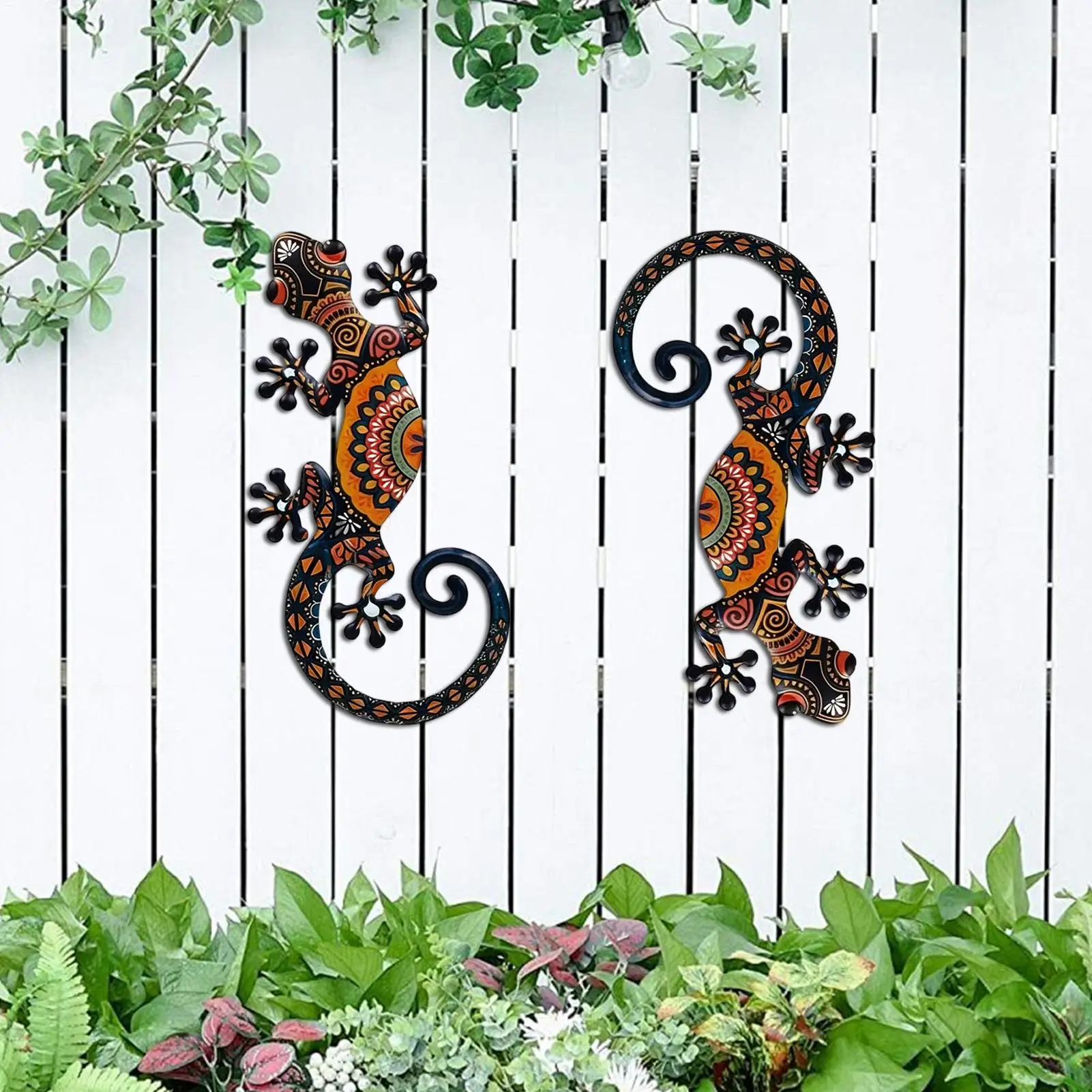 Metal Gecko Wall Decor Outdoor 2 Pieces Iron Lizard Sculpture for Garden Patio Balcony Living Room Bedroom Rustic Home Gift Art