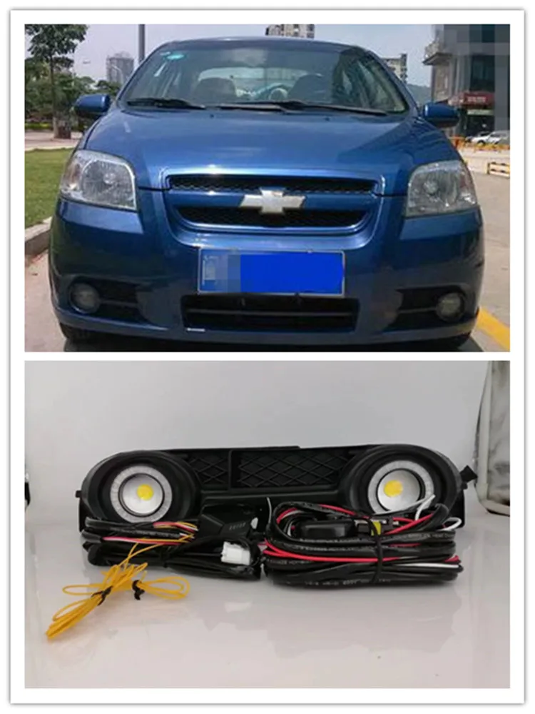 

LED Fog Lights Assembly For Chevy Chevrolet Aveo Lova 2006 2007 2008 Front Bumper Fog lamp Replacement Angel Eye Daylight Kit