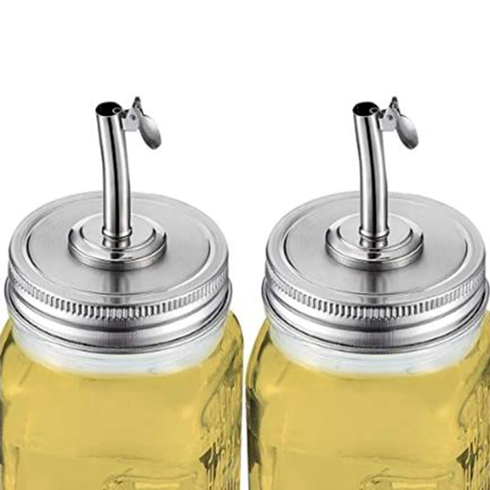 2 Pieces Jar Oil Spout Lid Oil Pour Spout Dispenser Lid Regular Mouth Oil Pour Lid with Caps Compatible with Mason Jar