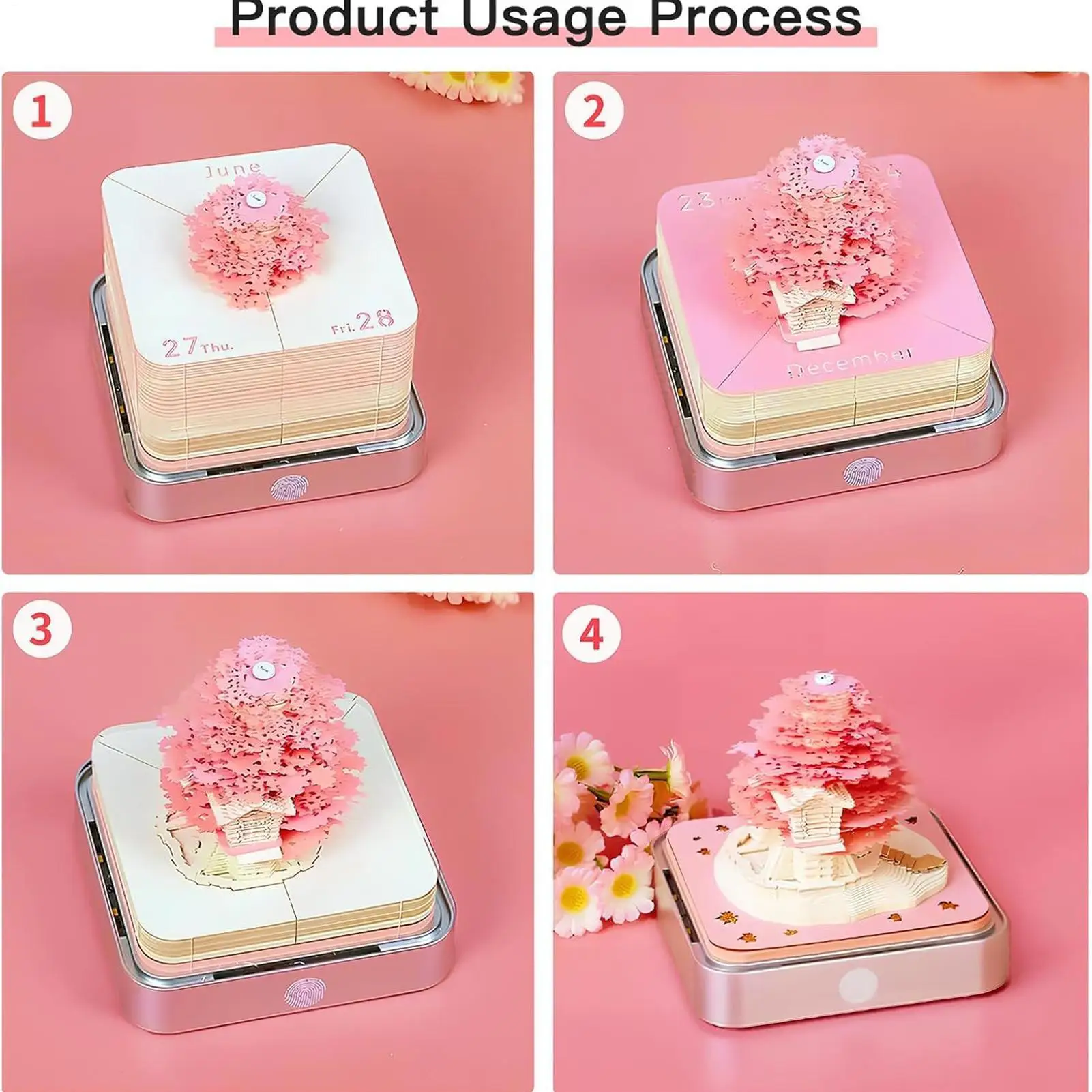 3D Calendar Flower Tear Away Notepad Calendar cherry tree creative 3D notepad house sculpture gift for Birthday Christmas