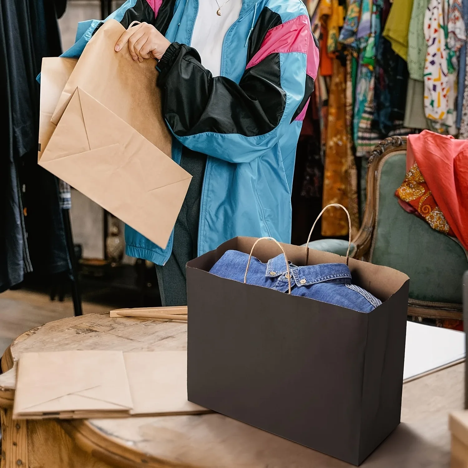 Bolsas de regalo grandes de papel Kraft con asas, bolsas de compras ecológicas para fiesta, boda, cumpleaños, embalaje de regalo al por menor, 20 Uds.