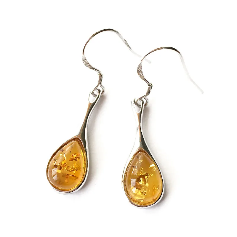 100% Real Amber Earrings for Women Party Birthday New Year Party Gift Real S925 Silver Teardrop New Natural Beads Girls Jewelry