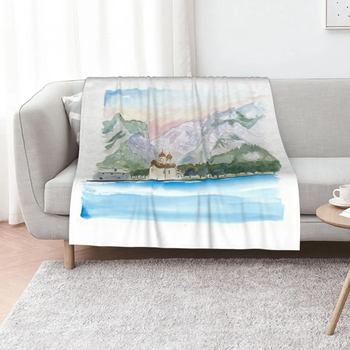 Saint Bartholomew Church Koenigsee with Watzmann Mountain Throw Blanket Warm Bed Weighted cosplay anime Designers Blankets