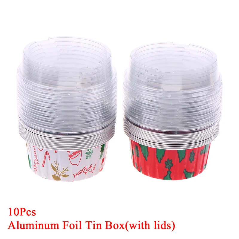 10Pcs Reusable Round Aluminum Foil Tin Cup With Lids Pudding Cake Mold Air Fryer Tinfoil Box Small Baking Tray Tinfoil Cups