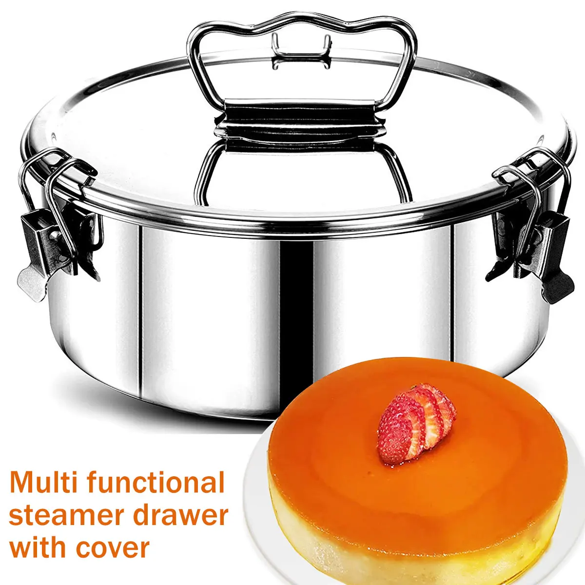 Flan Mold 304 Stainless Steel Flan Pan Mold with Lid and Handle 1.5QT Capacity Flanera Flan Mould Portable Round Cake Baking