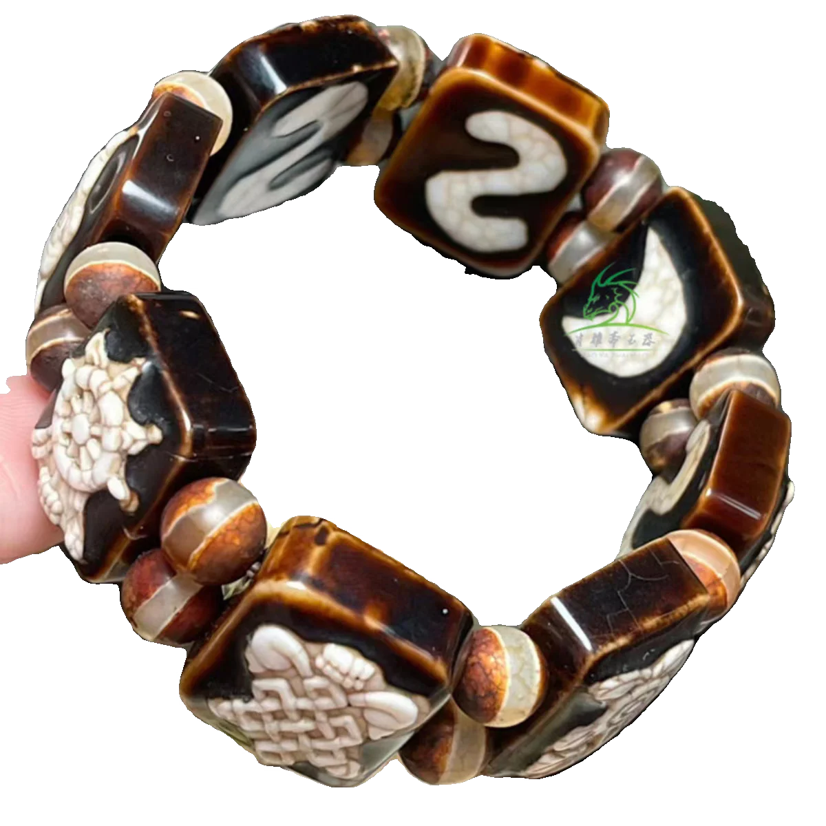 

Vintage Tibetan Dzi Bead Mascot Bangle Old Agate Bracelets Lucky Totem Bless Amulet Energy