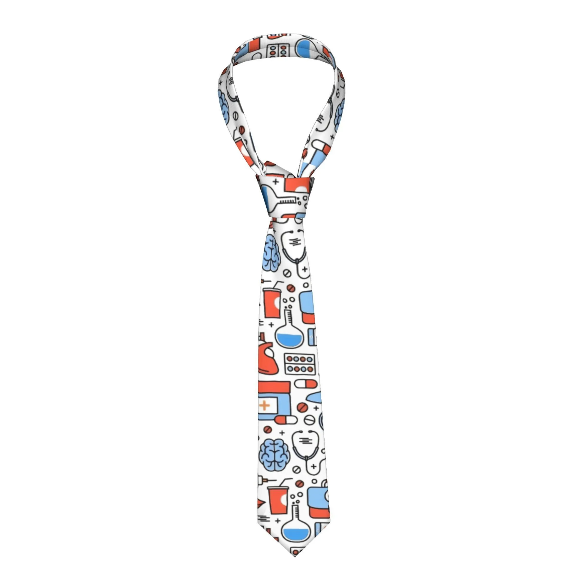 1pc Men's Medical Themed Necktie Medical Tools of The Trade Design with Stethoscope Syringe Patterns