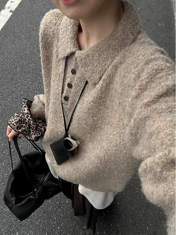 Pull tricoté à col japonais pour femme, vêtement amincissant, décontracté, coupe ample, automne hiver