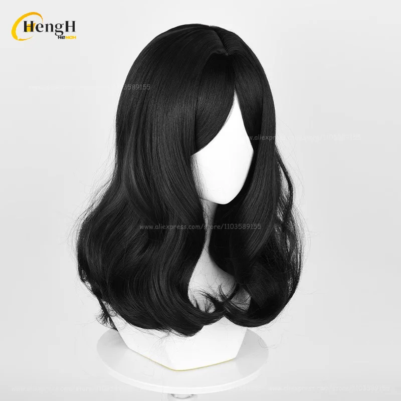 متوفر في المخزون أنيمي فطيرة الاصبع الشعر الاصطناعية 50 سنتيمتر شعر أسود مجعد مقاومة للحرارة الشعر هالوين حفلة تأثيري أنيمي الباروكات + غطاء شعر مستعار #3