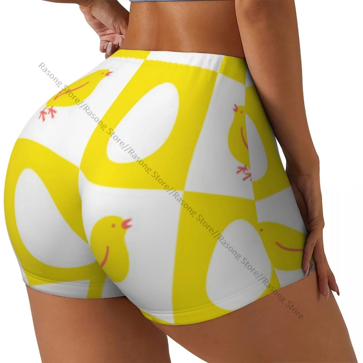 

Сексуальные обтягивающие спортивные шорты с цыплятами и яйцами, милые цыплята и клетчатые женские удобные шорты для фитнеса с геометрическим рисунком для йоги