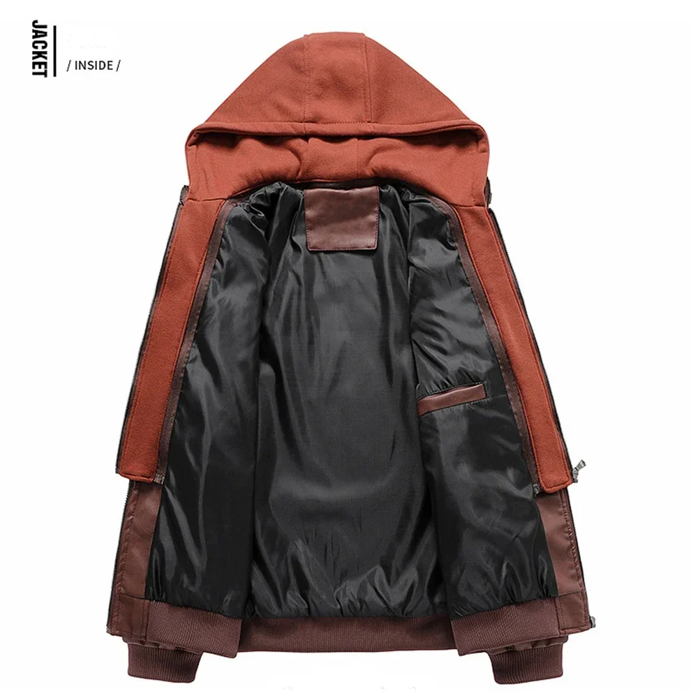 

Autumn Mens Leather Jacket High Quality Retro Casual Hooded Motorcycle Faux Leather Jackets Men Winter Coats 3XL Men Clothing
