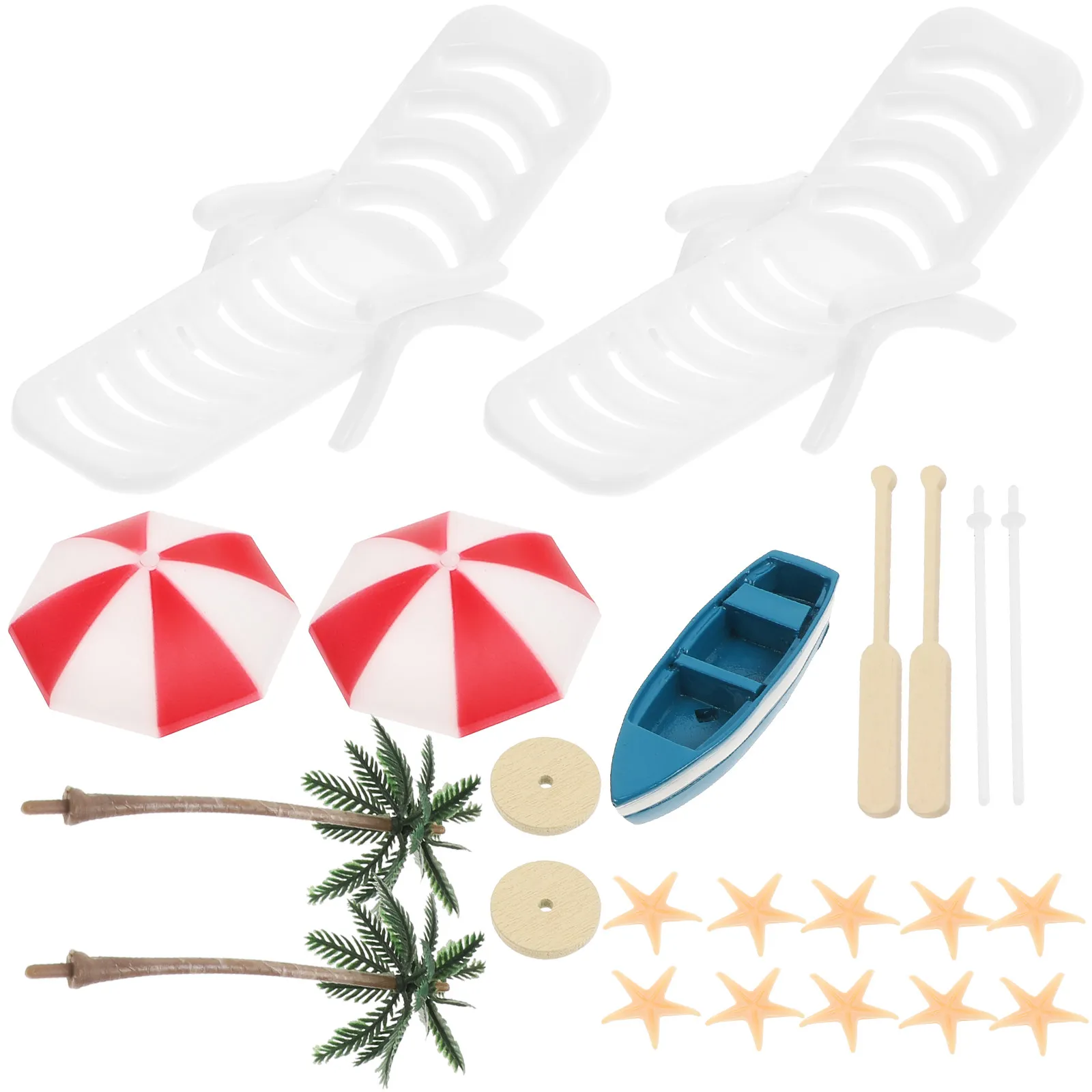 

17Pcs Miniature Beach Accessories Set Realistic Chairs Umbrellas Boats for Kids Pretend Play Photography Props Micro Landscape