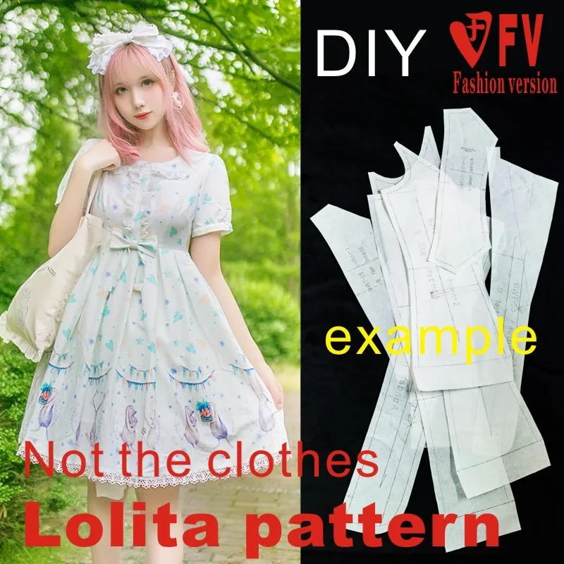 DIY handmade Lolita skirt pattern women's short-sleeved dress making pattern 1:1 clothing cutting drawing LOLI-11