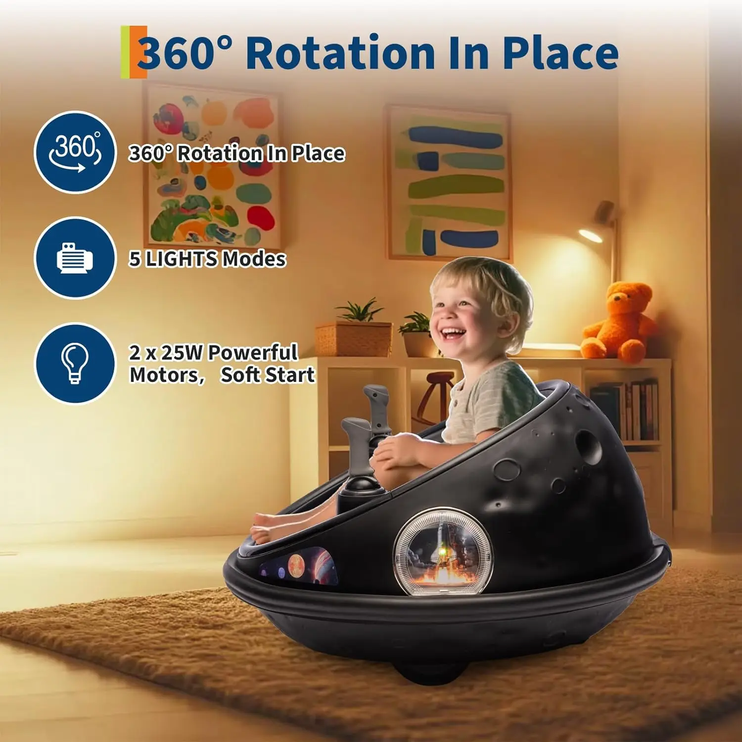 12V Kids Electric Bumper Car with Parent Remote Control, 360° Spinning & Music, 2 Speed Modes, Safety Belt Ride On Toys for 1-5Y