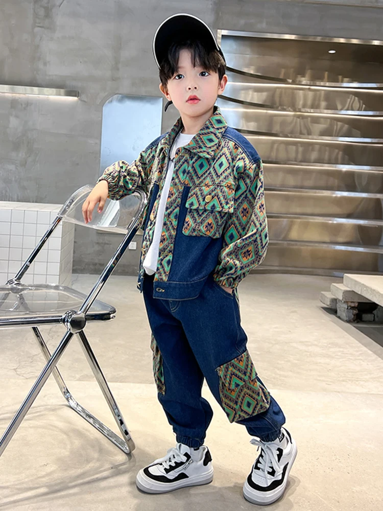 Boys Spring Suit Denim Two Piece Set 2024 Spring New Fashion Kids Denim Children\'s Autumn Jeans Cool Handsome Baby Clothes