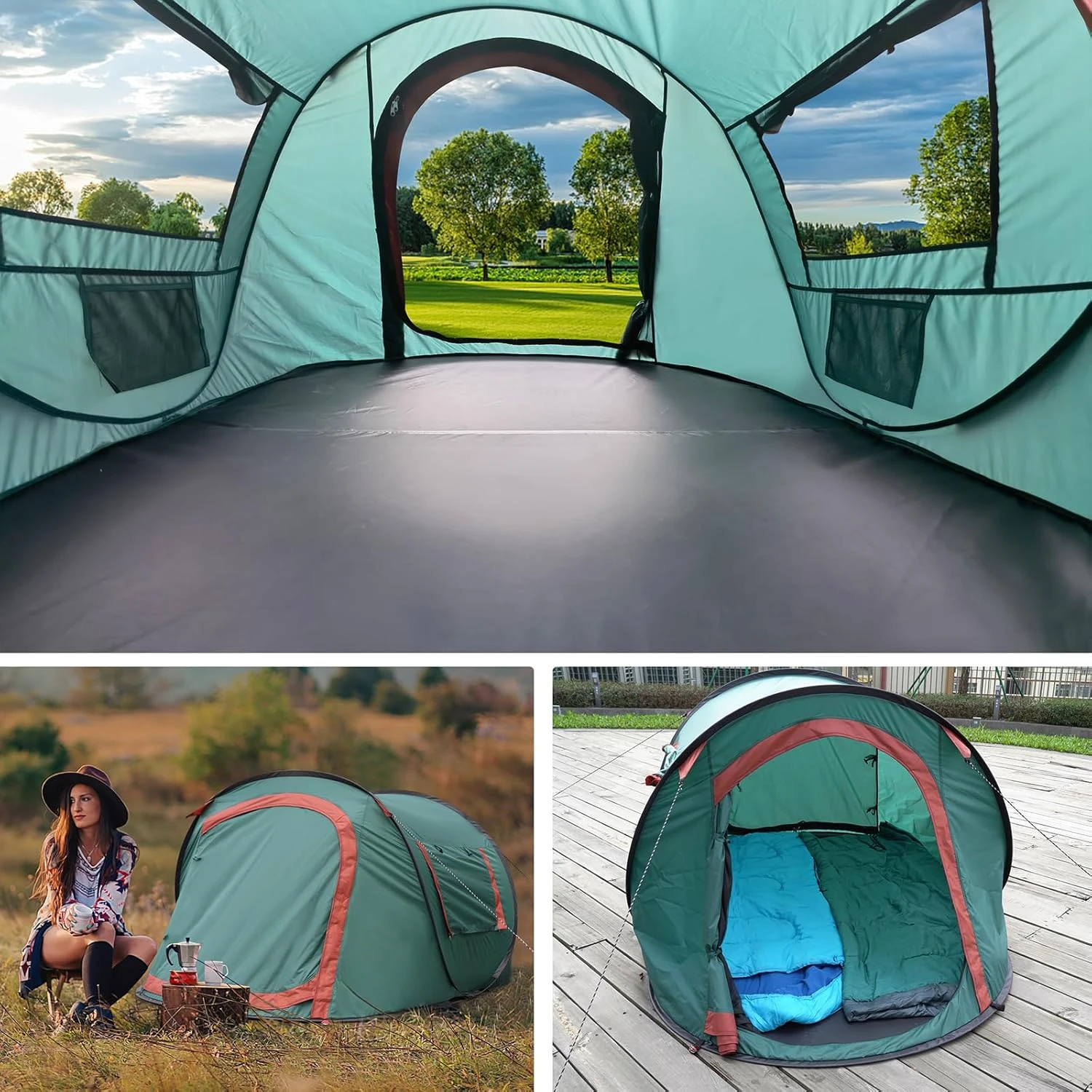 Pop-up tent, 2-persoons kampeertent, instant draagbare strandtent, eenvoudige pop-up schaduwtenten 2 deuren