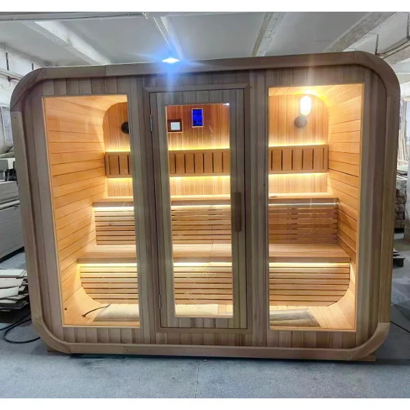 Modern Electric Design Outdoor Wooden Sauna for 4-6 People Traditional Steam Cube 6kw Stove Heating Wet Steam Villa Use