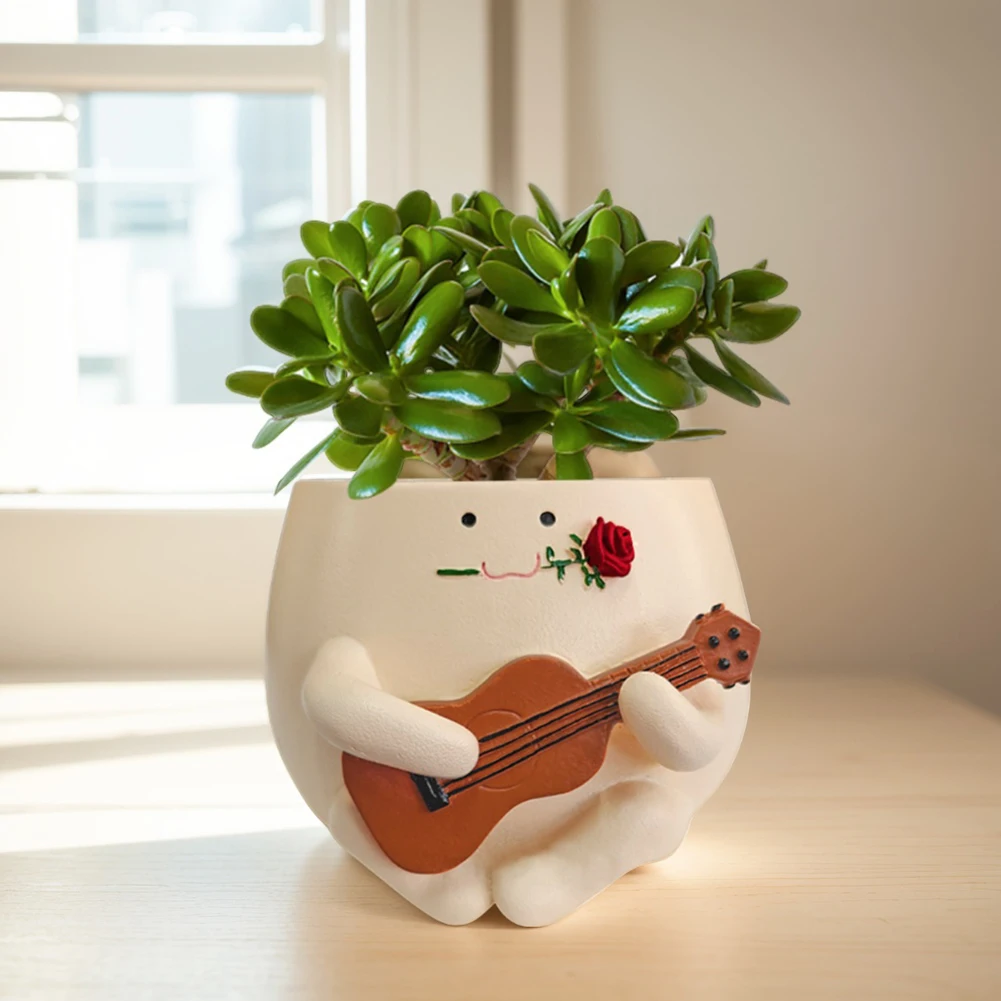 Unique Cute Head Flower Planter Resin Unique Sit Long Chair Succulent Pots Smile Face Sunflower Pot for String of Pearls Plant