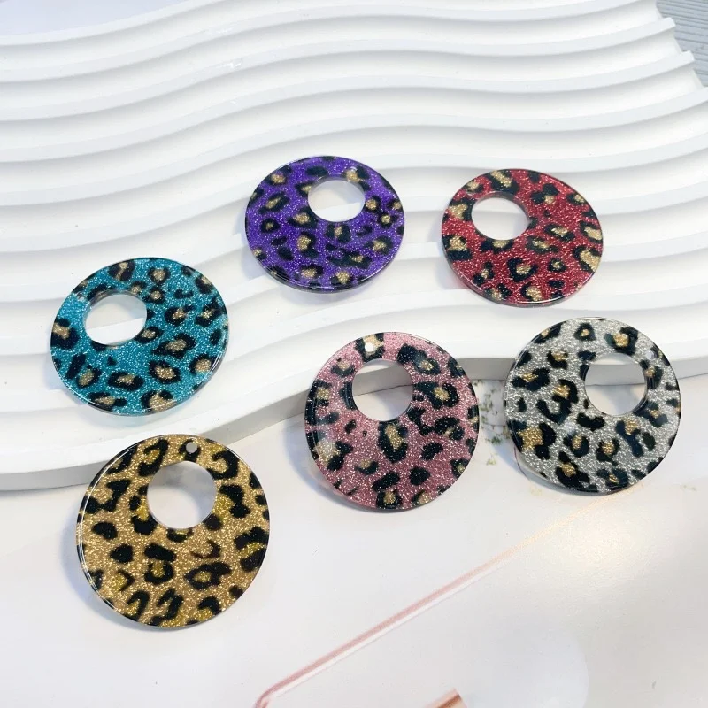New arrived 50pcs/lot 35mm color Leopard print effect geometry rounds shape acrylic beads diy jewelry garment hair accessory
