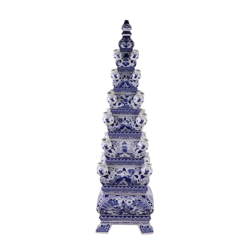 Imagem -02 - Pintado Azul e Branco Porcelana Tulip Pagodas Vaso Tulipieres Ancient Home Decoração 80cm