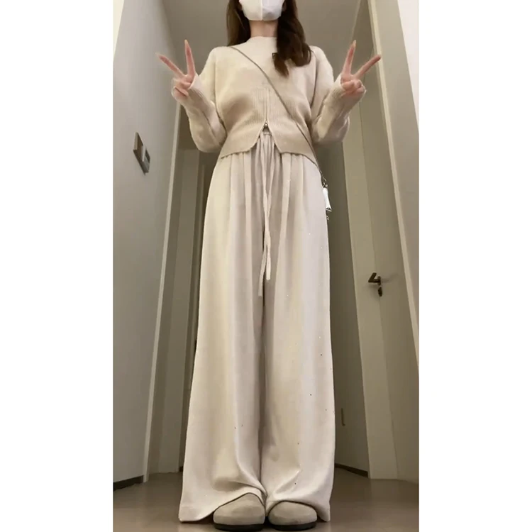 Frauen Gestrickte Reis Nudel Hosen Gerade Bein Casual Hosen Frühling Sommer Neue Sle Hohe Taille Lange Lose Fit Koreanische Sle