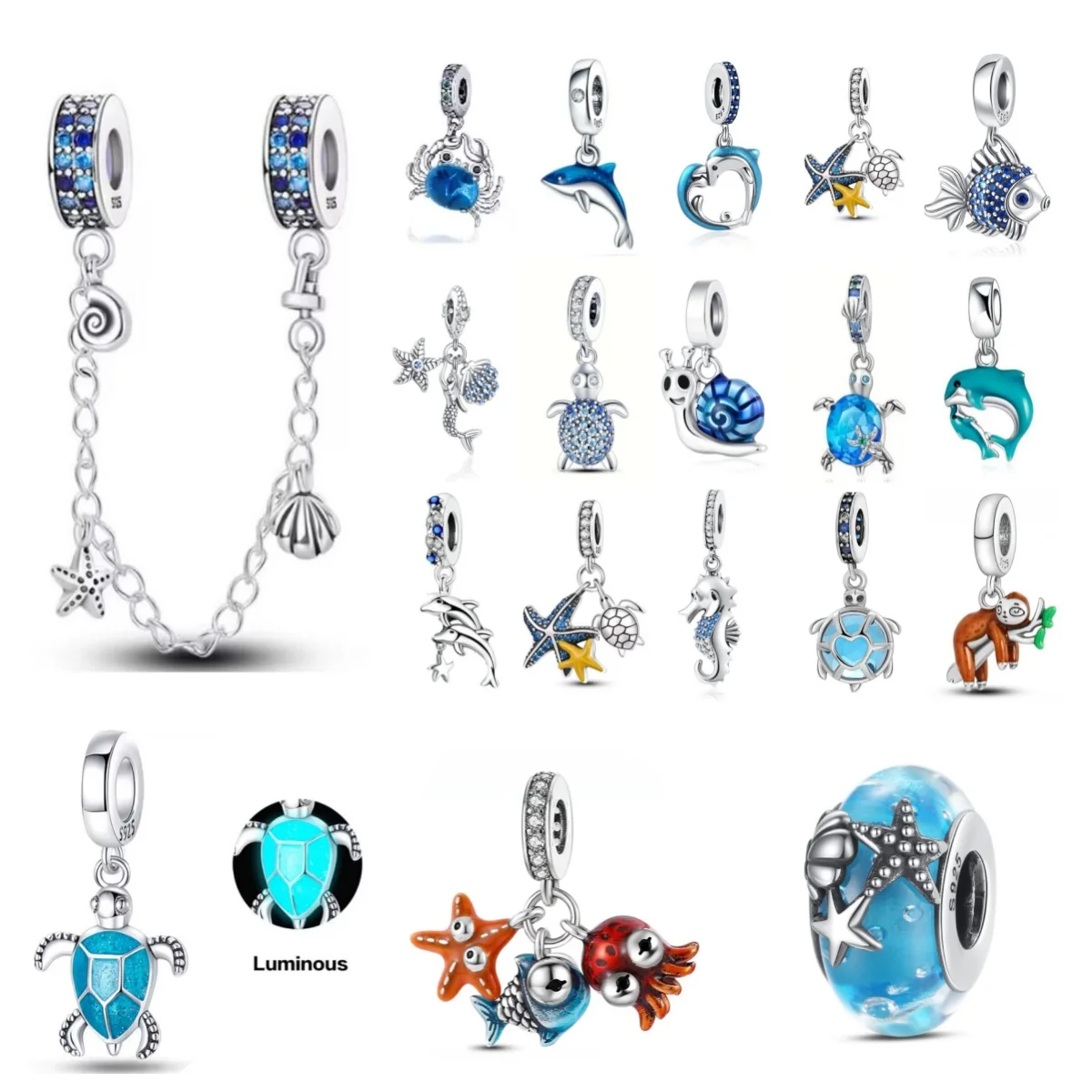 

Новый кулон из стерлингового серебра 925 пробы, черепаха, морская звезда, морской конек, Кит, океан, серия, подходит для оригинального браслета-подвески, женские ювелирные изделия своими руками