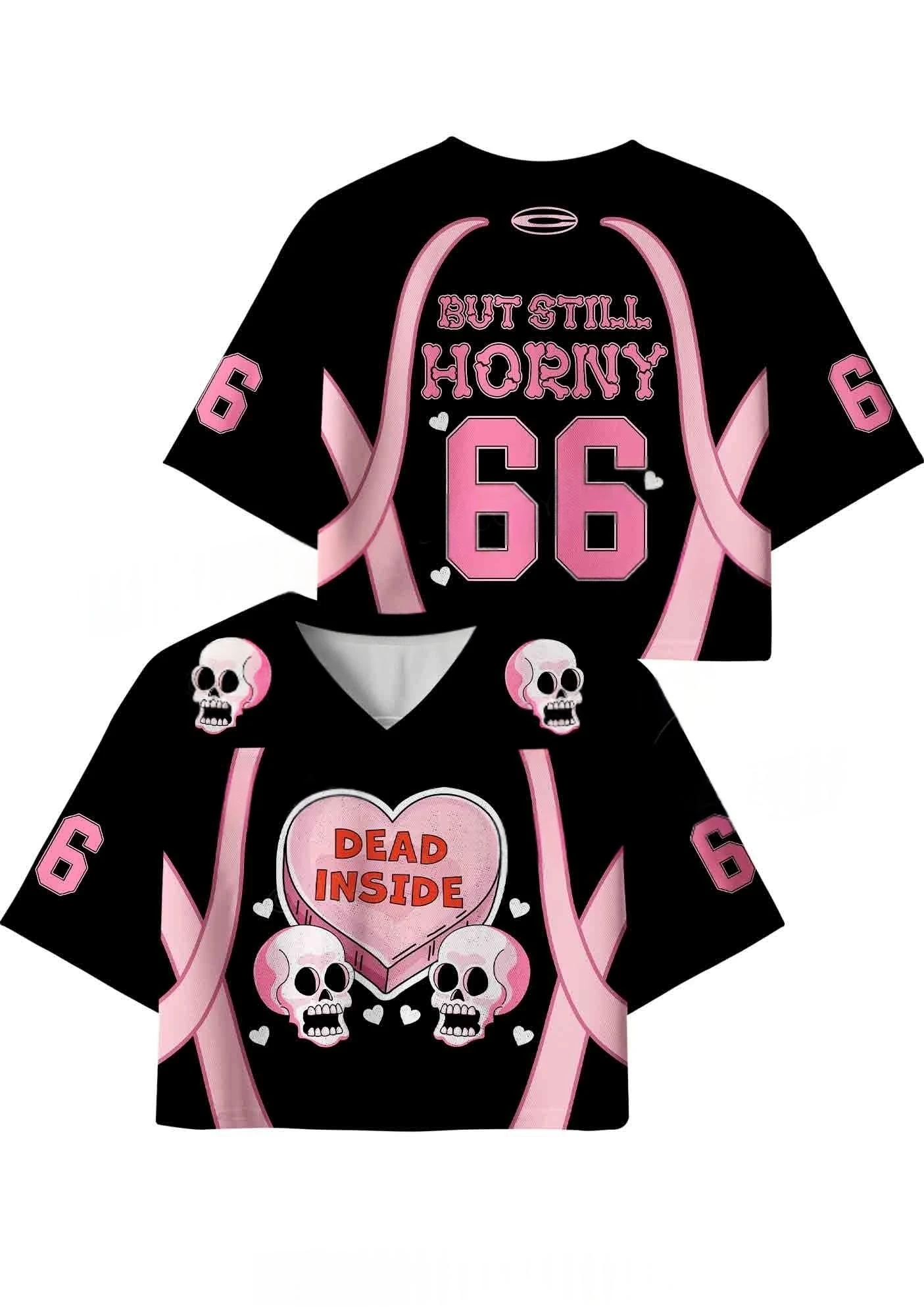 Nouveau T-shirt tendance 2026 à col en V court, style neutre décontracté pour Halloween