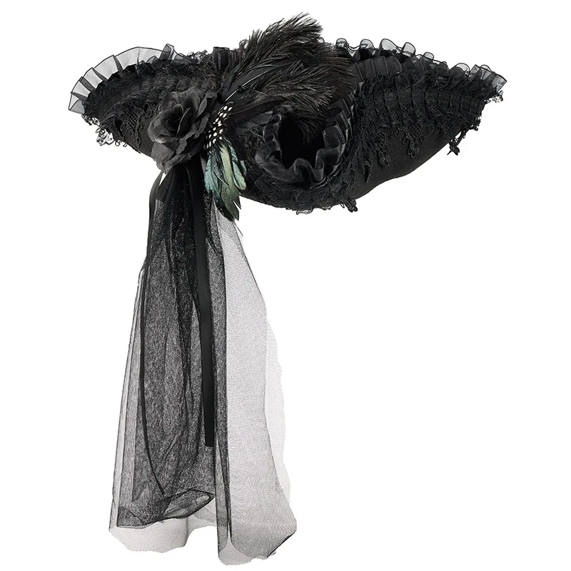 Accessoires de Cosplay de Pirate d'halloween, chapeau de capitaine des caraïbes, chapeau Triangle en maille de dentelle foncée pour fête d'halloween