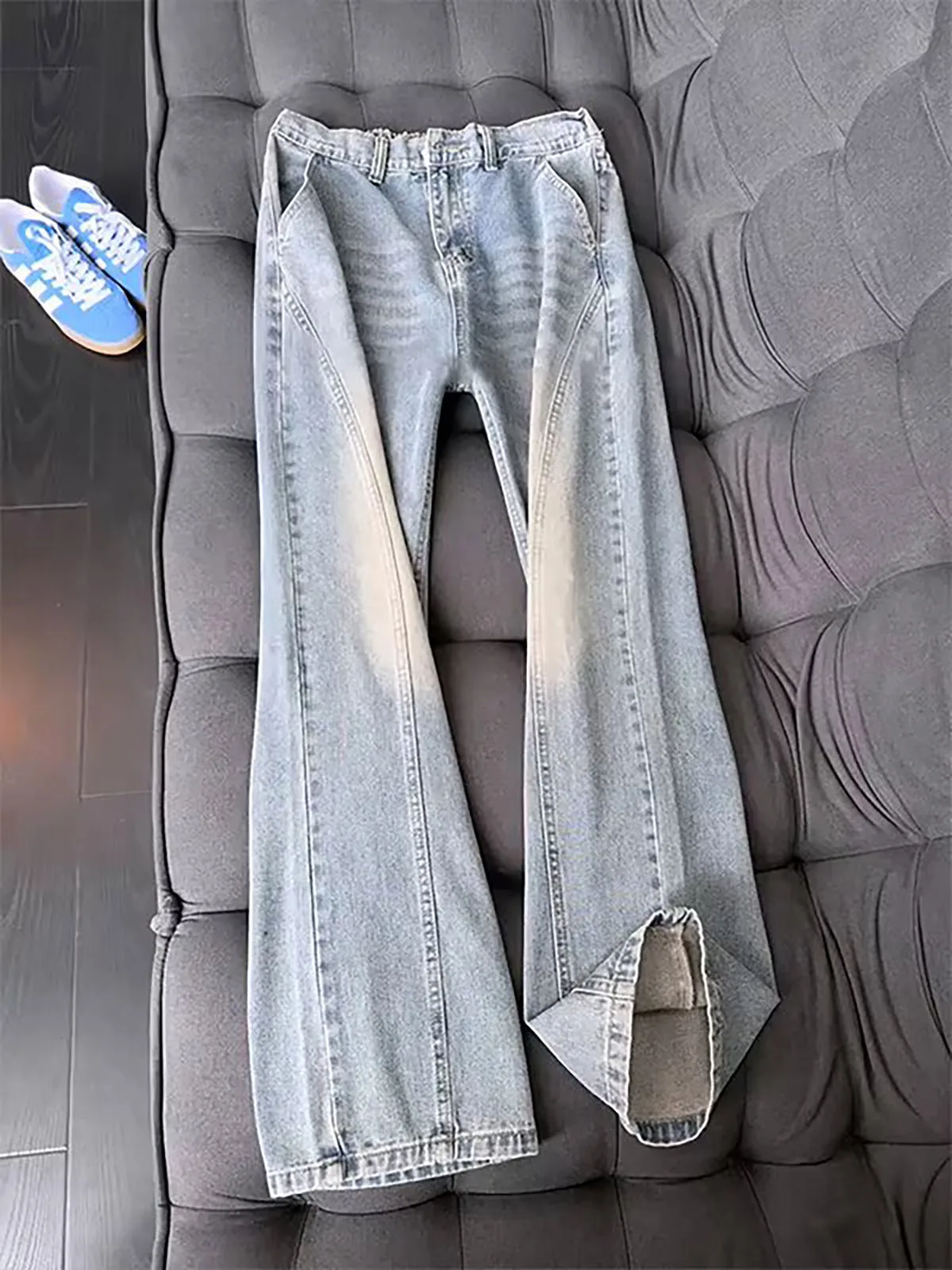 

Мужские джинсы Cleanfit из утолщенного синего денима, американского кроя, с эффектом потертости, на флисе, слегка расклешенные, прямые, молодежные, модные, зимние