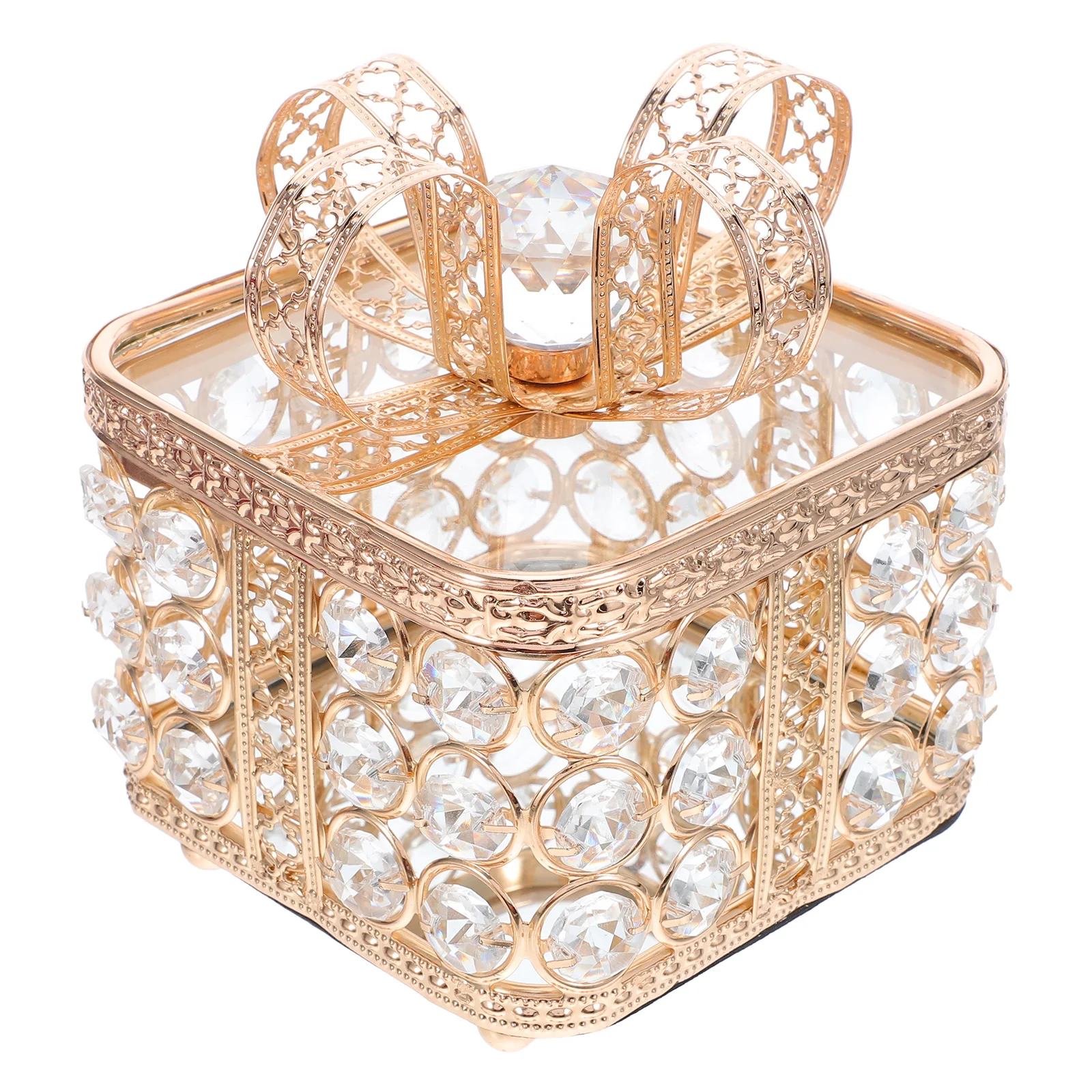 

Vintage Jewelry Box With Bow Mirrored Jewelry Organizer Treasure Box For Earring Ring Necklace Candy Storage Jar Sugar Container