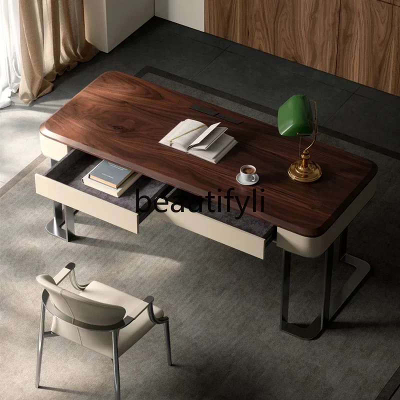 

CC Walnut desk all solid wood light luxury modern study home desk boss table
