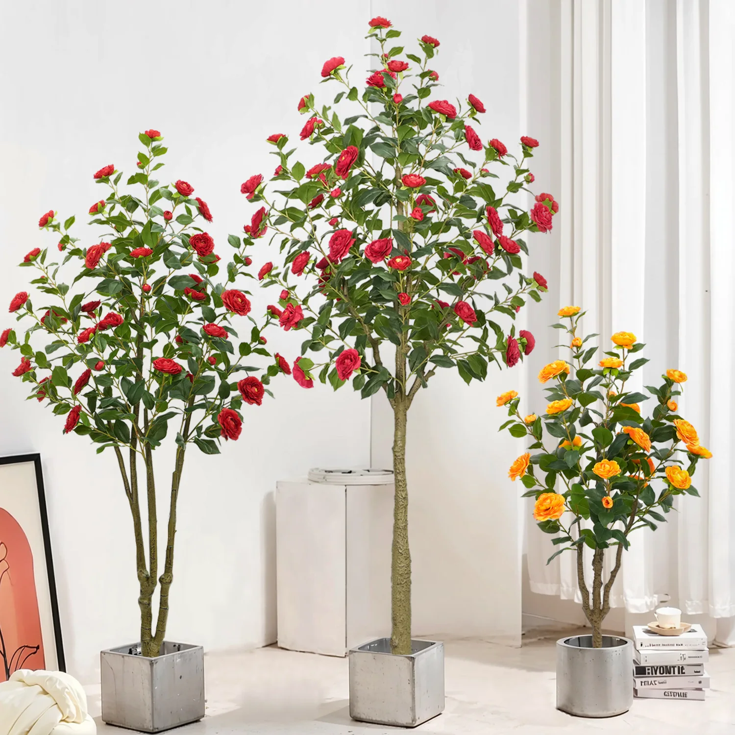 

Camellia tree large simulation green plant home living room floor decoration artificial flower plant potted ornaments