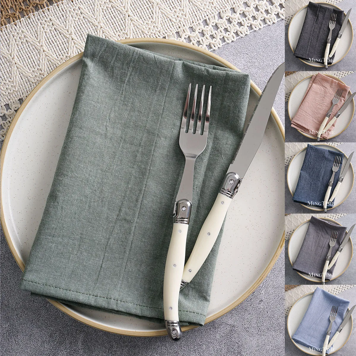 Yarn Home Decor - 45×45cm Reine Baumwoll-Serviette aus Meliertem Garn