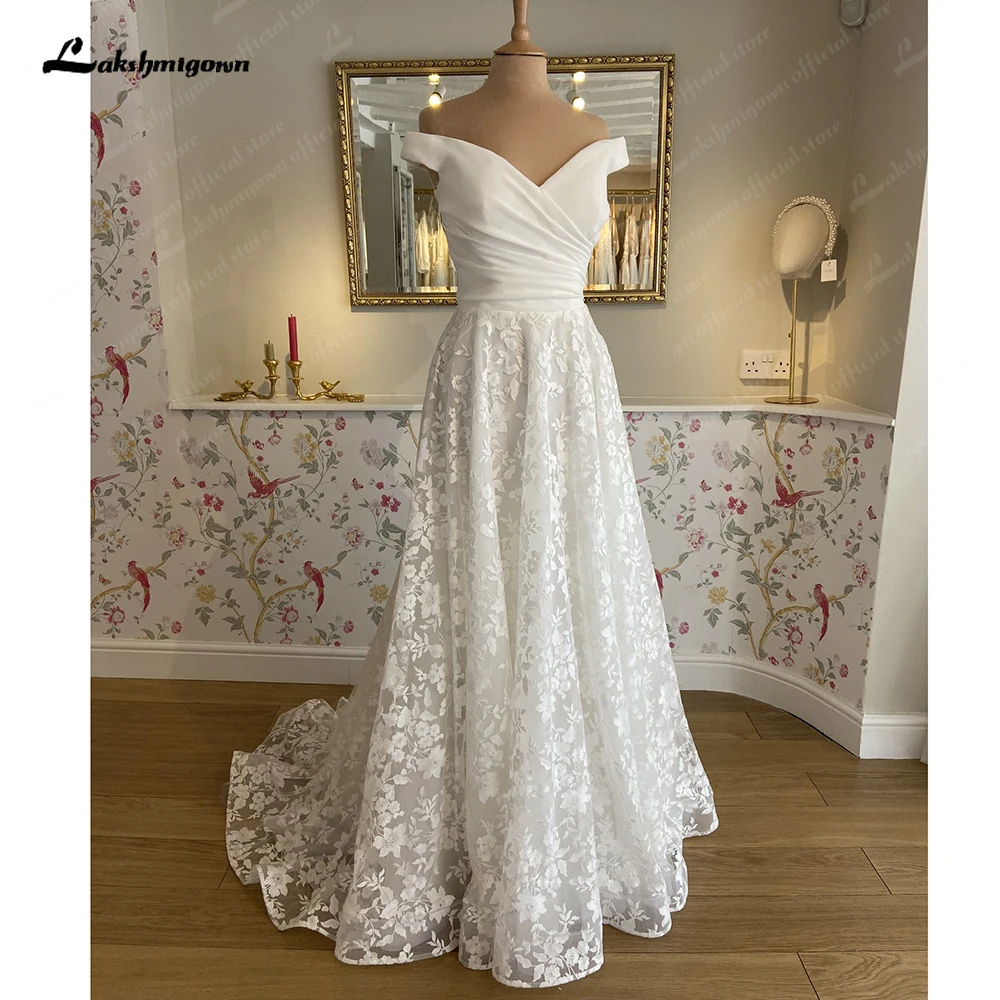 Lakshmigown Boots hals vom weißen Strand eine Linie Boho Strand Brautkleid mit Flügel ärmel 2024 Braut Reception Kleid Roben de Soirée