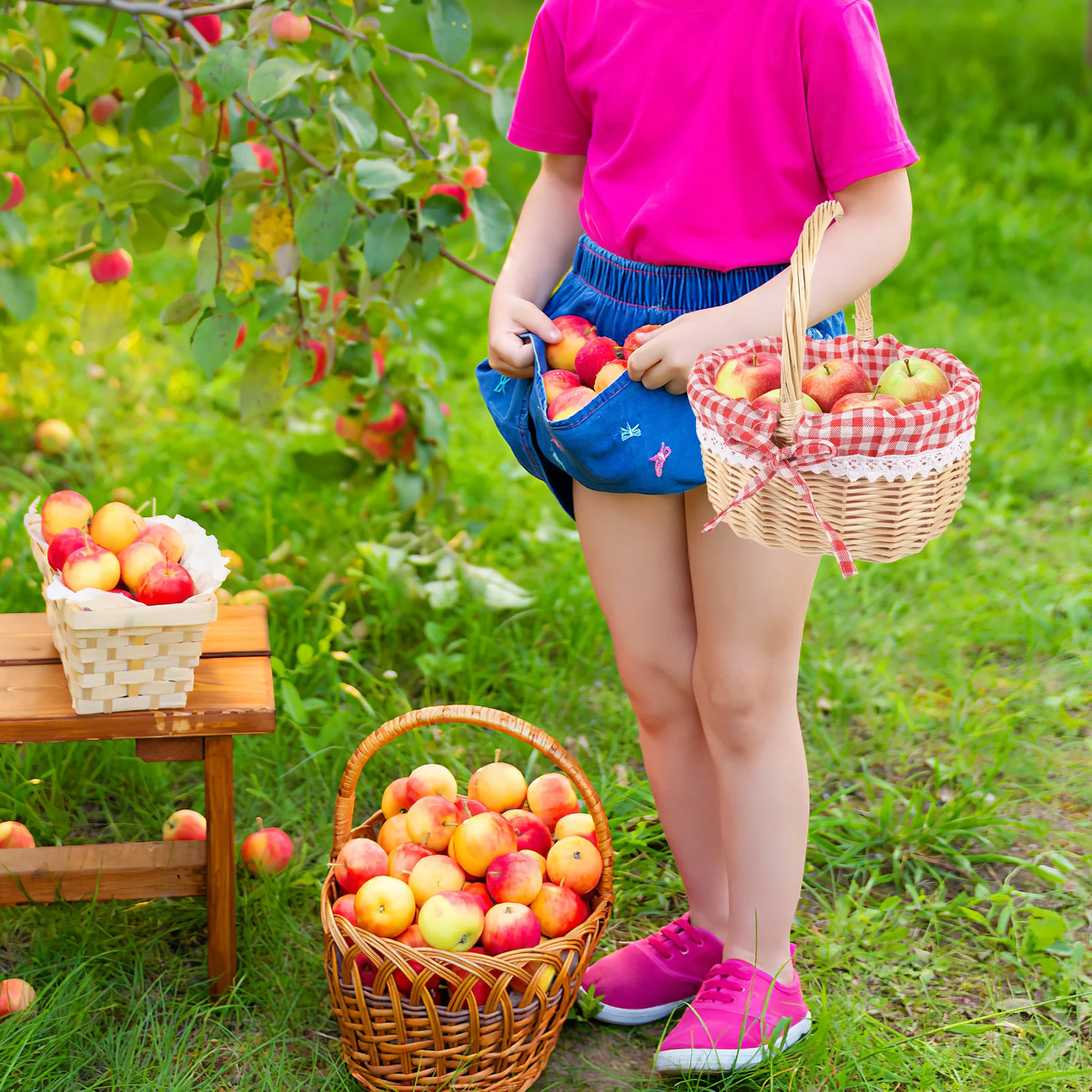 

Folding Picnic Basket Wicker Baskets for Bread with Handle Storage Bag Food Child