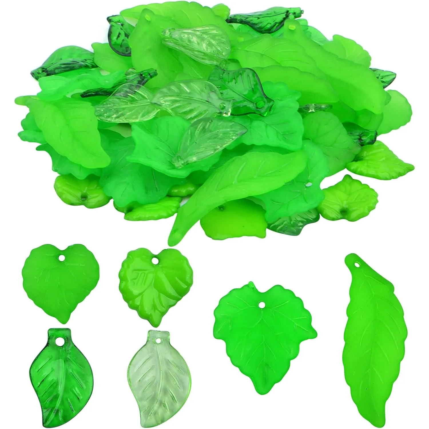 

60 шт., прозрачные подвески в форме зеленого листа, силиконовая смола, подвеска в виде кленовых листьев с отверстием для DIY, ожерелье, серьги, ювелирные изделия