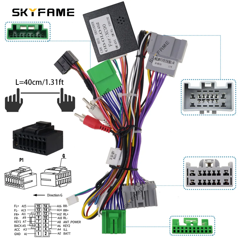 SKYFAME-Adaptador de arnés de cableado de 16 pines para coche, decodificador de caja Canbus, Cable de alimentación de Radio Android para Volvo XC90 S90 V90 OD-OLO-02