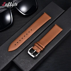 Ultra-thin Genuine Leather Watchband Watch Belt Strap Wristwatches Band 14mm 16mm 18mm 20mm 22mm Black White Red Pink