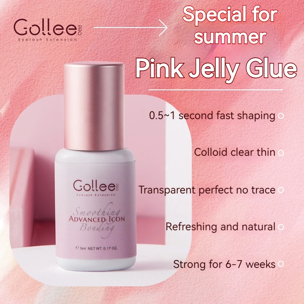 Gollee Pink selbstklebender Wimpernverlängerungskleber, 5 ml, Wimpernkleber für Volumenwimpern, Einzelwimpern, Großhandelspreis, eigenes Logo