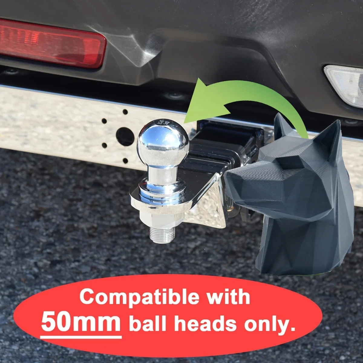 1個 50MM トレーラーヒッチカバー ウルフヘッド 3Dプリント ボールカバー ユニバーサルヒッチ スラスターカバー 車アクセサリー保護用