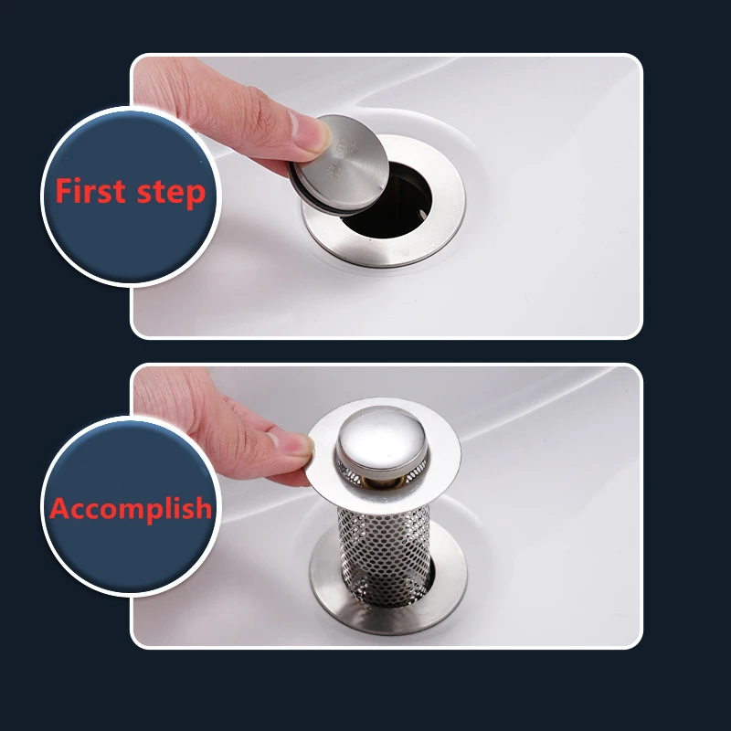 Washbasin Leak Plug New Style Press Type Sink Drain Stainless Steel Odor Proof Bouncing CoreSink Drains Filter Bathroom